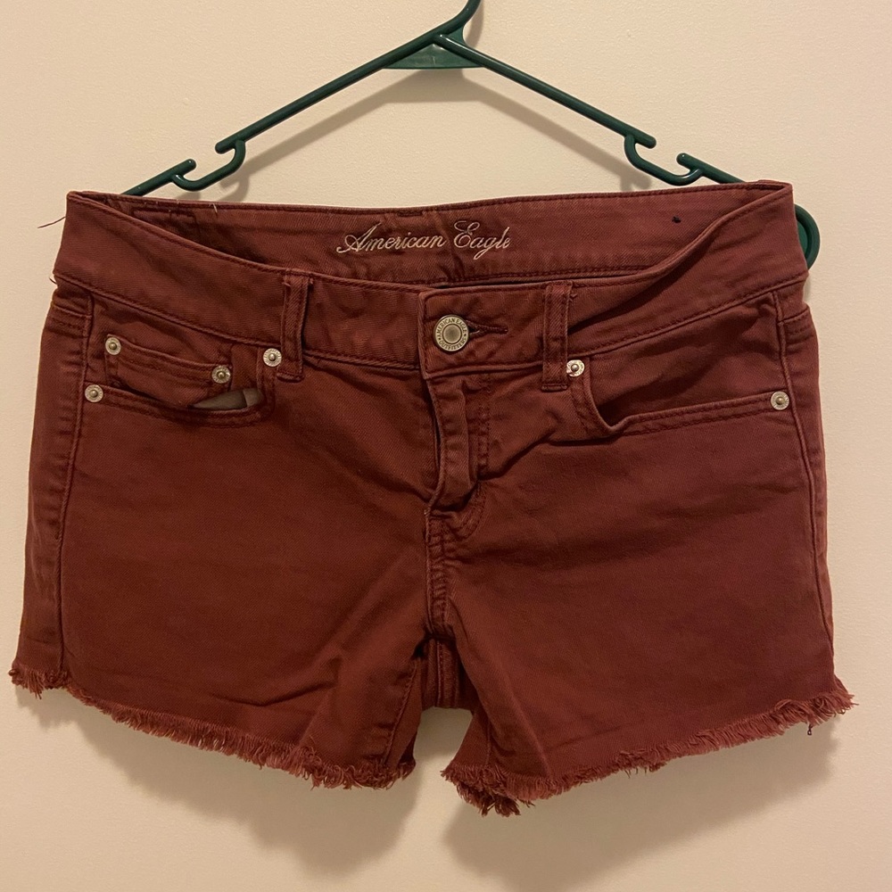 Maroon Low-rise Denim Shorts